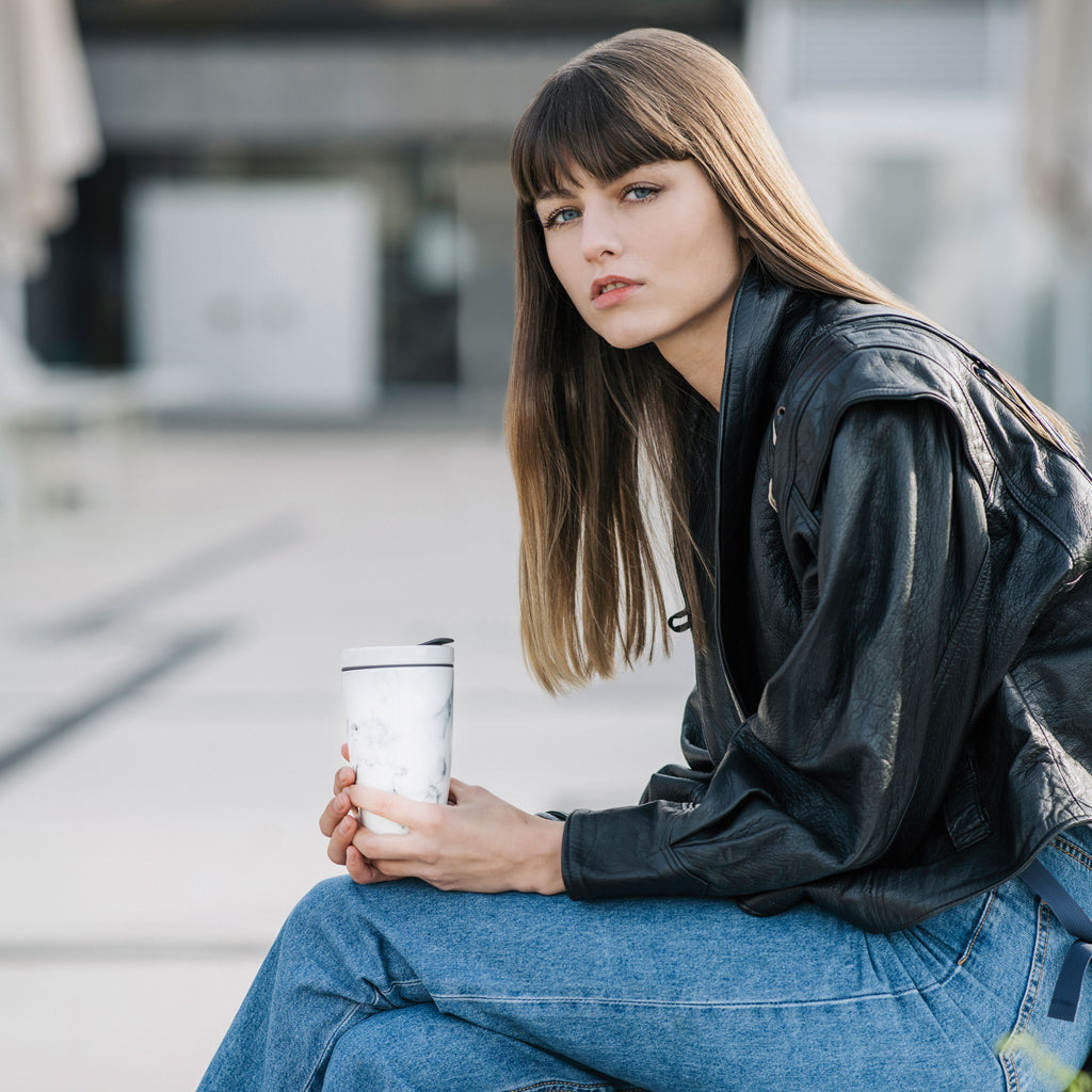 VILLEROY AND BOCH Coffee To Go Mermer Desenli Porselen Kupa Termos Beyaz 0,35 L D’Maison