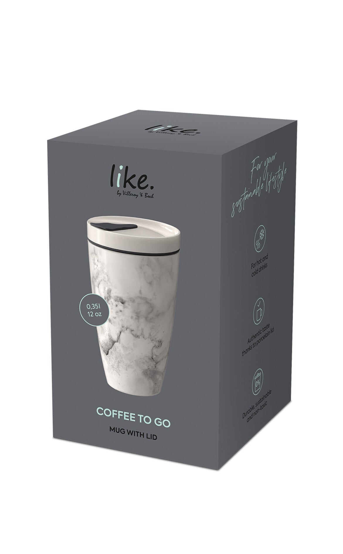 VILLEROY AND BOCH Coffee To Go Mermer Desenli Porselen Kupa Termos Beyaz 0,35 L D’Maison