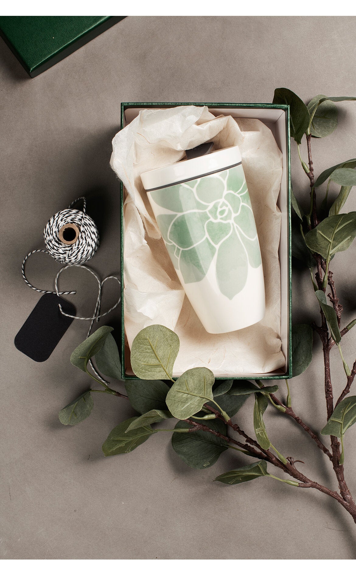 VILLEROY AND BOCH Coffee To Go Yeşil Çiçekli Porselen Kupa Termos 0,35L D’Maison