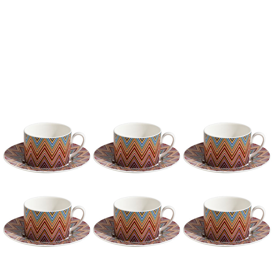 MISSONI HOME Zig Zag Jarris 156 Turuncu Bordo 6 Kişilik Kahve & Çay Fincan ve Tabağ D’Maison