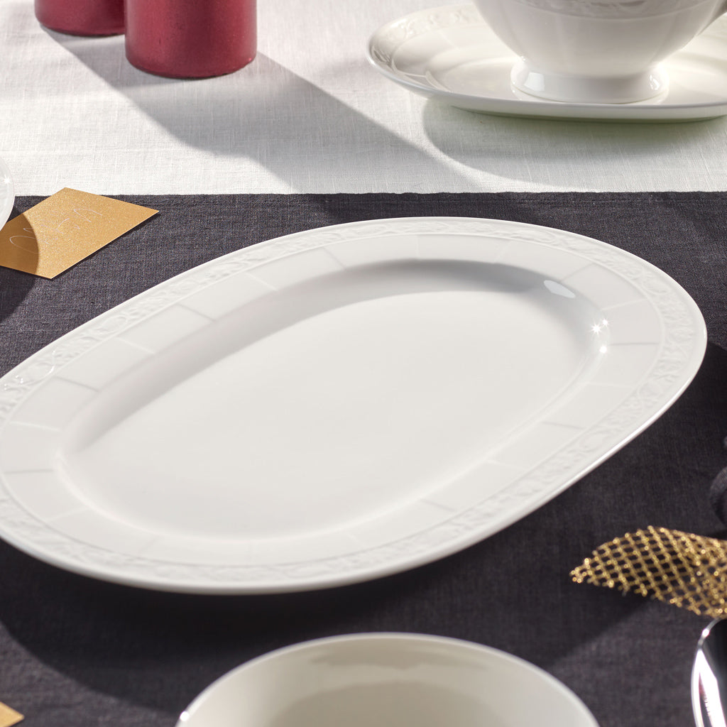 VILLEROY AND BOCH H White Pearl Beyaz Oval Servis Tabağı 35 cm D’Maison 