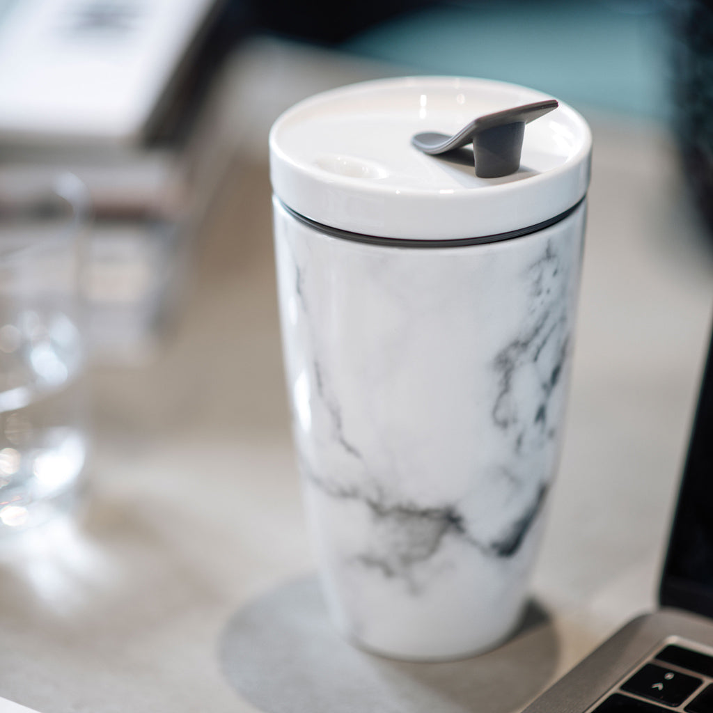 VILLEROY AND BOCH H Coffee To Go Mermer Desenli Porselen Kupa Termos Beyaz 0,35 L D’Maison 