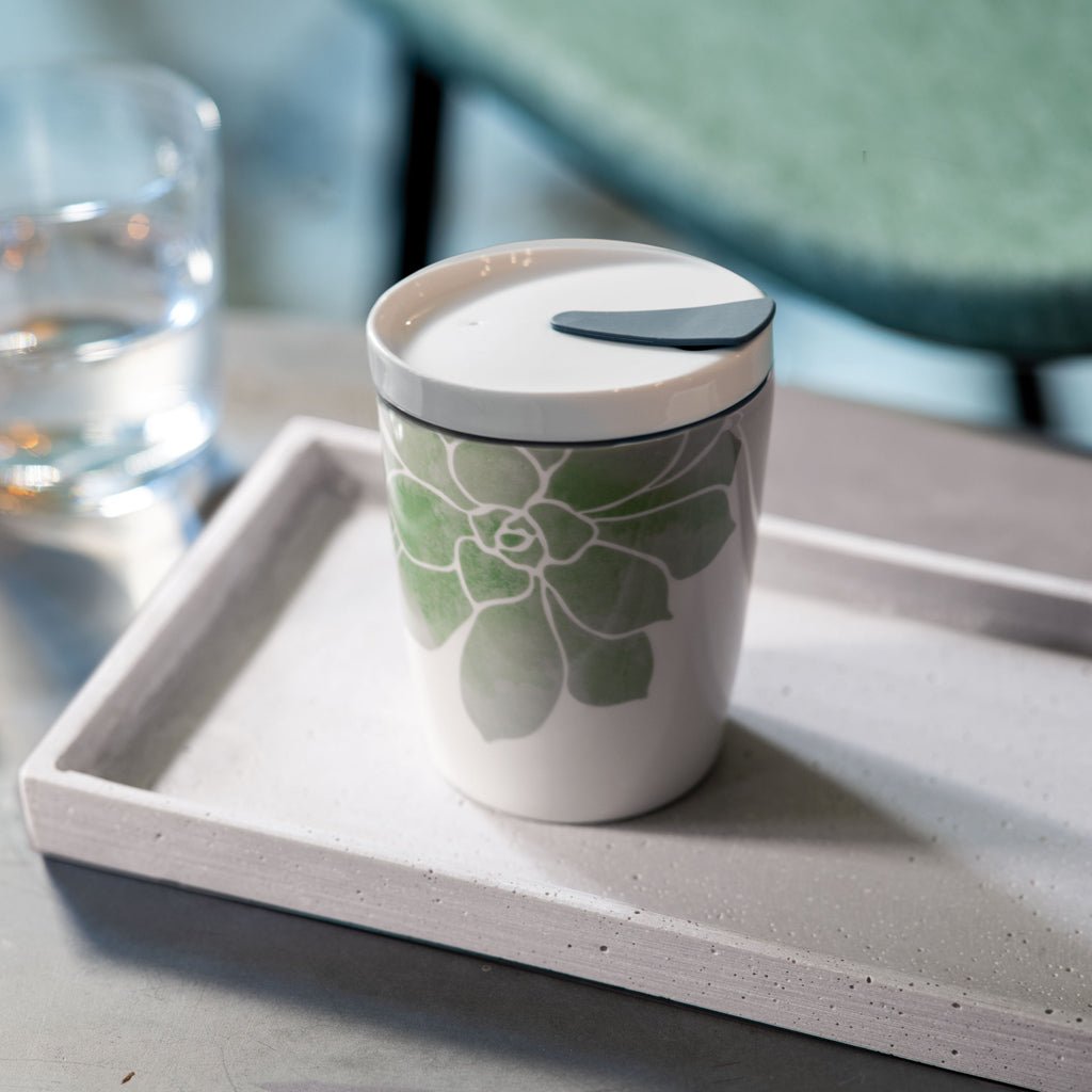 VILLEROY AND BOCH H Coffee To Go Yeşil Çiçekli Porselen Kupa Termos 0,29 L D’Maison 