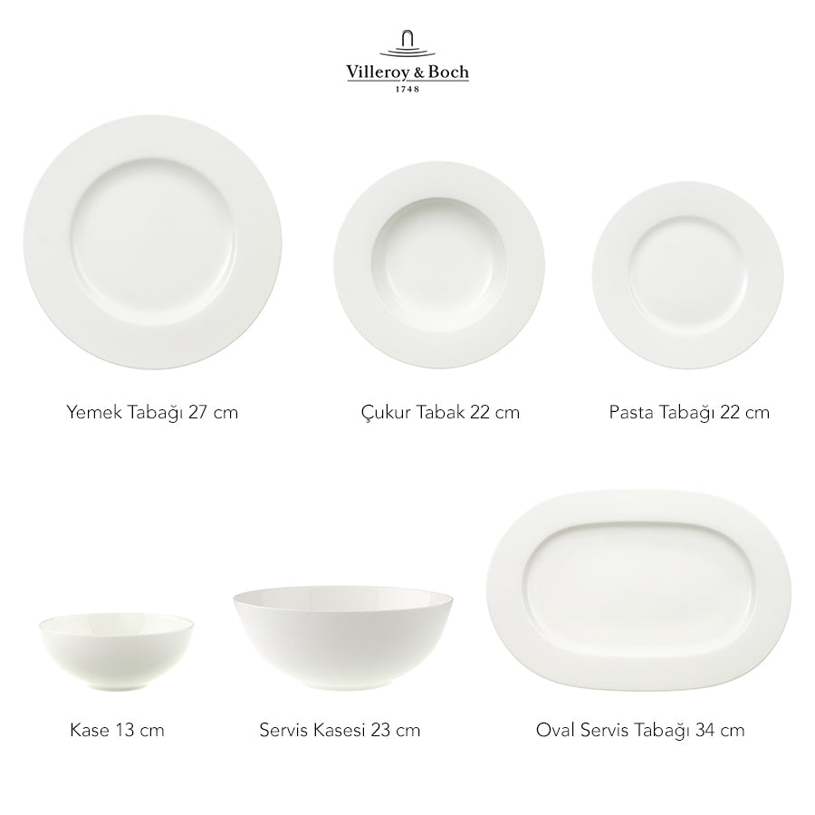 VILLEROY AND BOCH Royal 12 Kişilik Beyaz 51 Parça Porselen Yemek Takımı D’Maison 