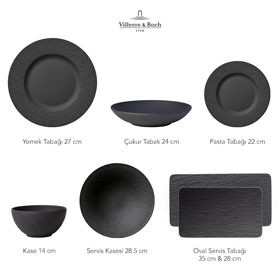 VILLEROY AND BOCH Manufacture Rock 12 Kişilik 51 Parça Porselen Yemek Takımı D’Maison 