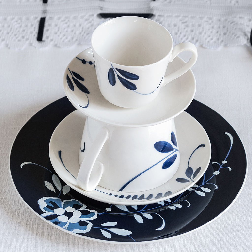 VILLEROY AND BOCH H Old Luxembourg Brindille Blue Blanc Kahve, Çay Fincan Tabağı D’Maison 