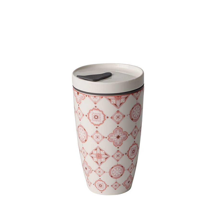 VILLEROY AND BOCH Coffee To Go Pembe Desenli Kapaklı Porselen Kupa 0,35L D’Maison 