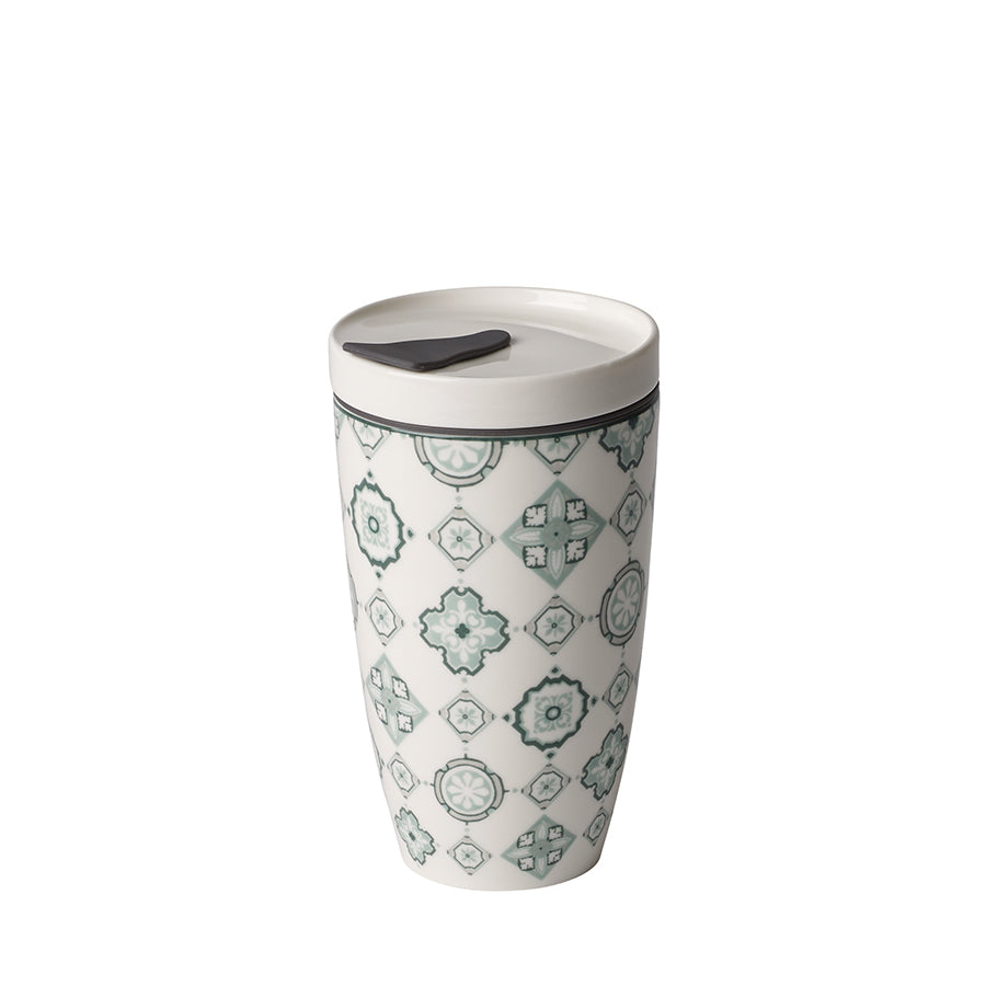 VILLEROY AND BOCH Coffee To Go Yeşil Desenli Kapaklı Porselen Kupa 0,35L D’Maison 