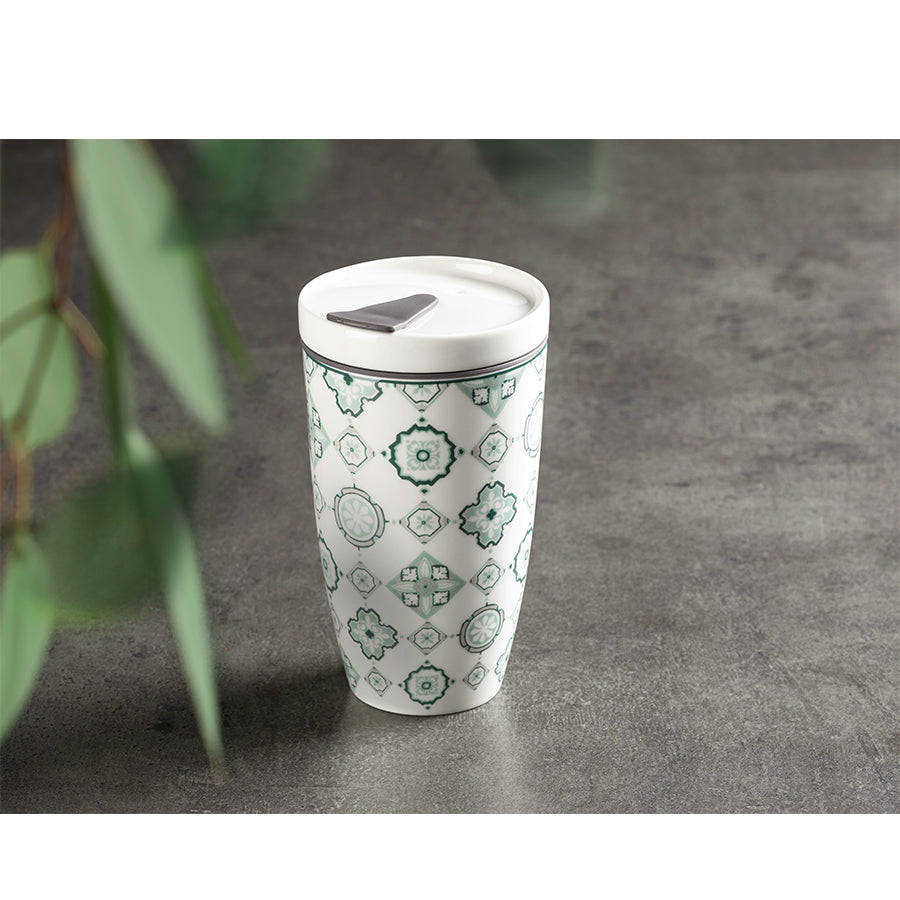 VILLEROY AND BOCH Coffee To Go Yeşil Desenli Kapaklı Porselen Kupa 0,35L D’Maison 