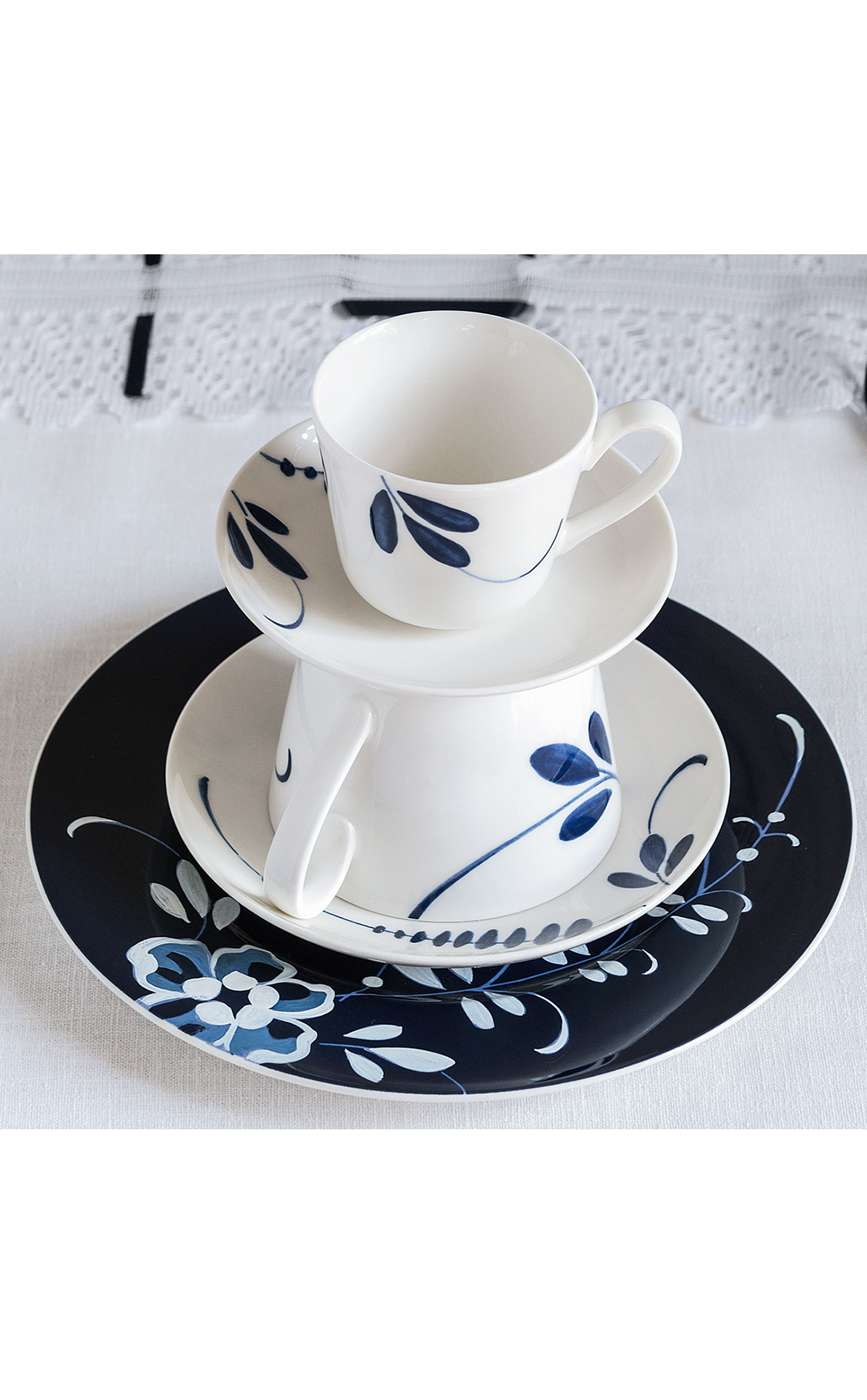 VILLEROY AND BOCH H Old Luxembourg Brindille Blue Blanc Kahve, Çay Fincan Tabağı D’Maison 