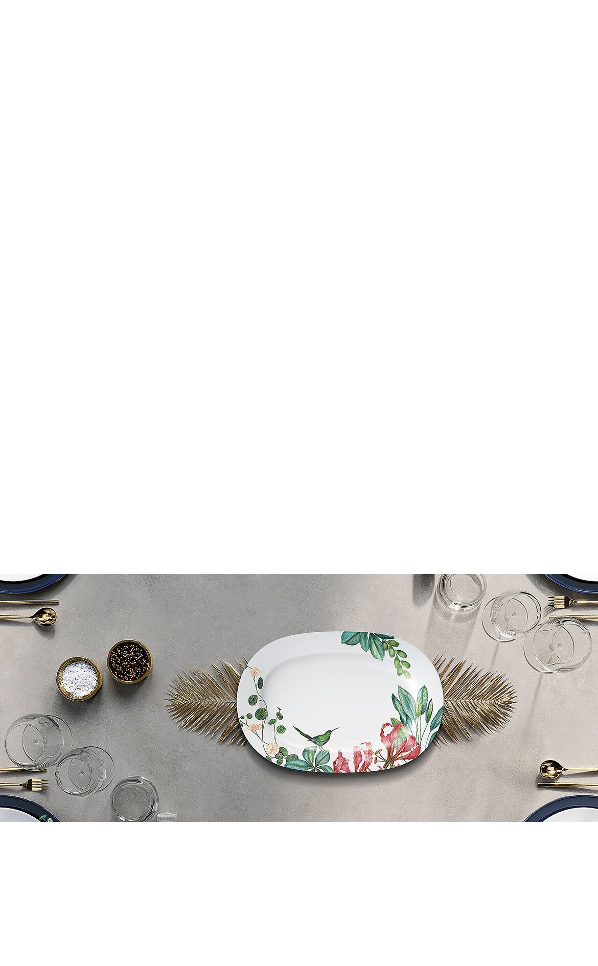 VILLEROY AND BOCH H Avarua Tropik Desenli Oval Servis Tabağı 41 cm D’Maison 