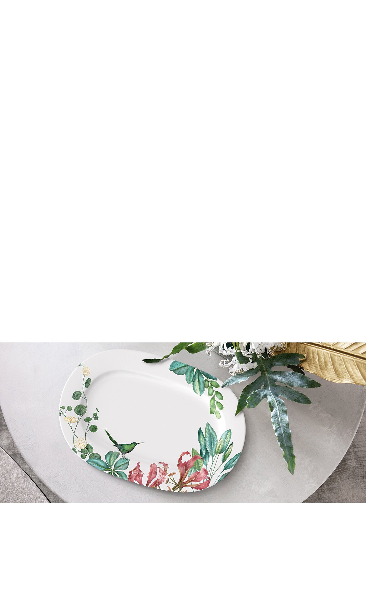 VILLEROY AND BOCH H Avarua Tropik Desenli Oval Servis Tabağı 41 cm D’Maison 