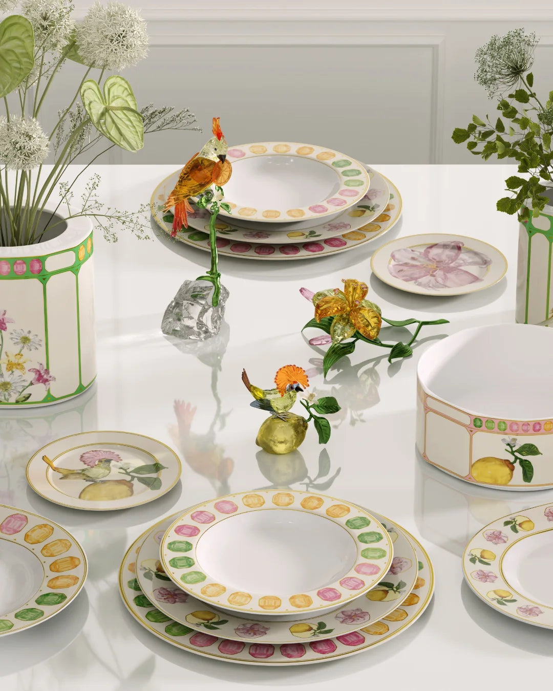 SWAROVSKI X ROSENTHAL Idyllia Marshmallow 12 Kişilik 51 Parça Porselen Yemek Takımı D’Maison 