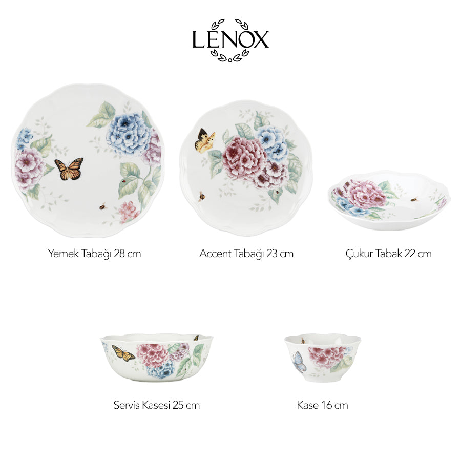 LENOX Butterfly Hydrangea 12 Kişilik 49 Parça Porselen Yemek Takımı D’Maison 