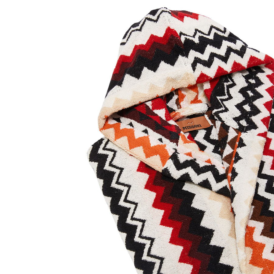 MISSONI HOME Best 156 Kırmızı Çok Renkli Zigzag Desenli Kapüşonlu Bornoz D’Maison 