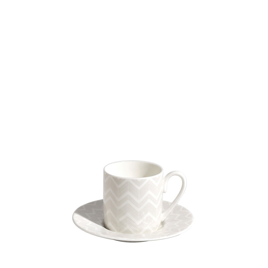 MISSONI HOME Zig Zag White Beyaz Gri Türk Kahvesi Fincan ve Tabağı D’Maison 