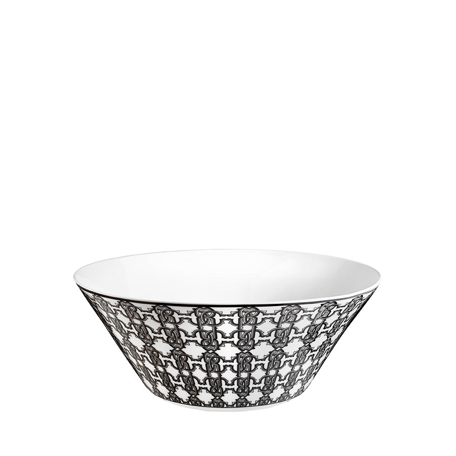 ROBERTO CAVALLI Monogram Black Siyah Beyaz Desenli Porselen Servis Kasesi 26 cm D’Maison 