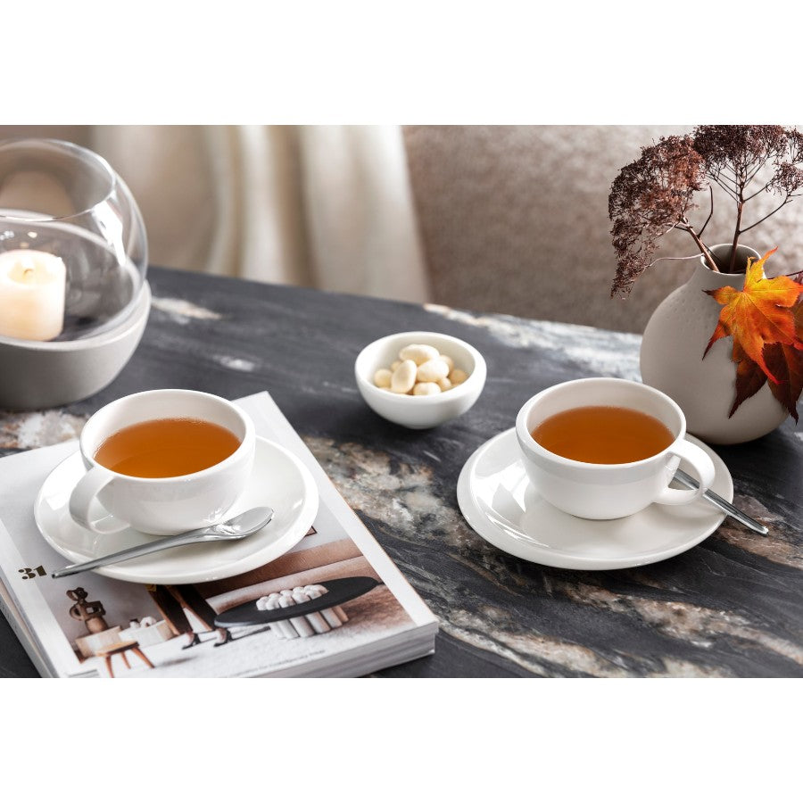 VILLEROY AND BOCH NewMoon Beyaz Porselen Kahve, Çay Fincan ve Tabağı D’Maison 