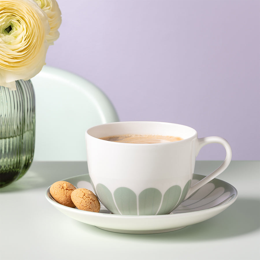 VILLEROY AND BOCH Fleur Vert Yeşil Porselen Kahve ve Çay Fincan Tabağı D’Maison 