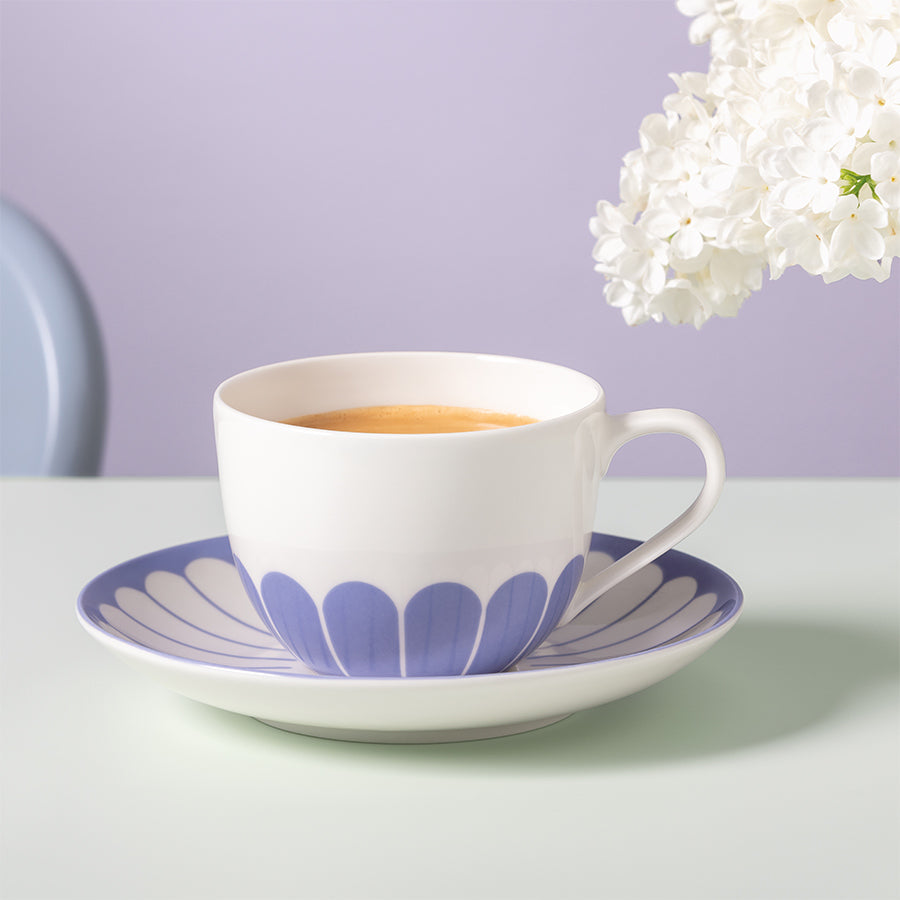 VILLEROY AND BOCH Fleur Bleu Mavi Porselen Kahve ve Çay Fincan Tabağı D’Maison 