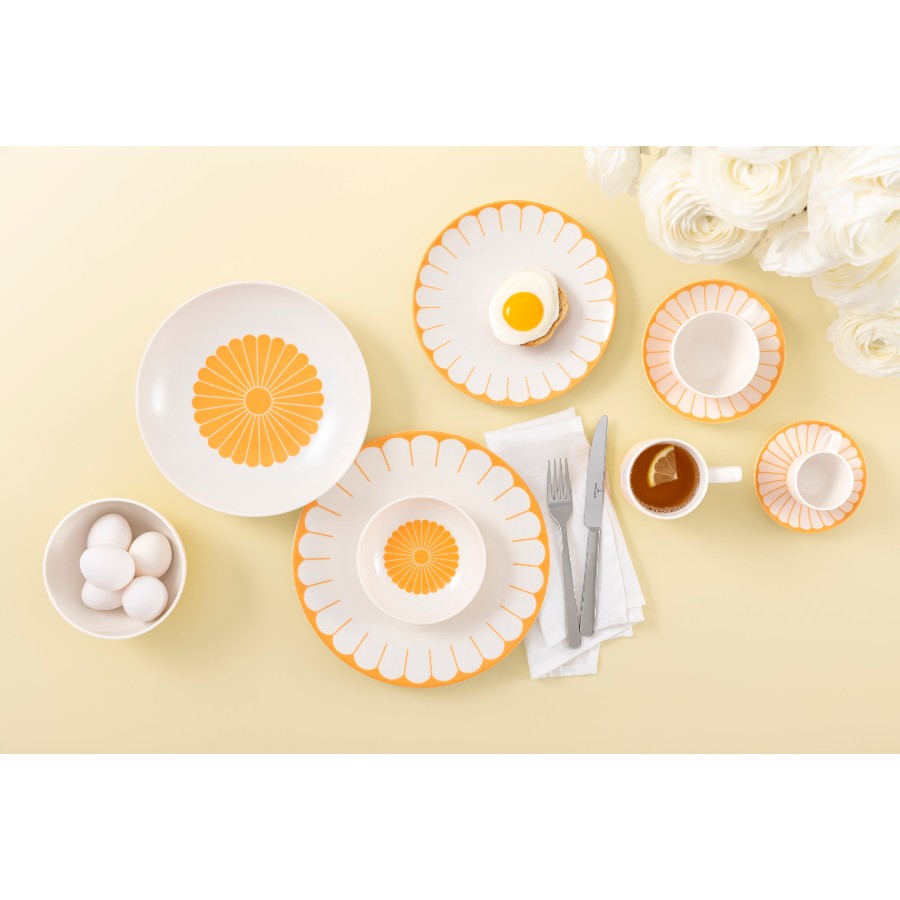 Fleur Soleil Turuncu Porselen Kahve,Çay Fincan ve Tabağı