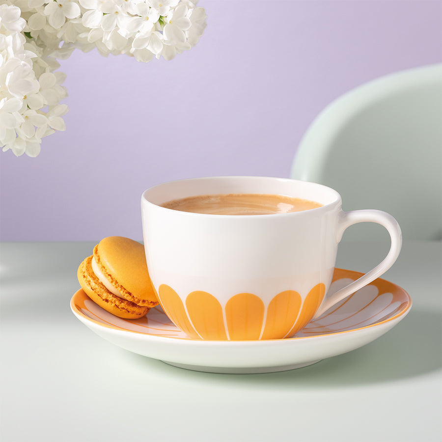VILLEROY AND BOCH Fleur Soleil Turuncu Porselen Kahve ve Çay Fincan Tabağı D’Maison 