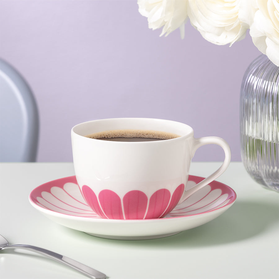VILLEROY AND BOCH Fleur Cassis Pembe Porselen Kahve ve Çay Fincan Tabağı D’Maison 