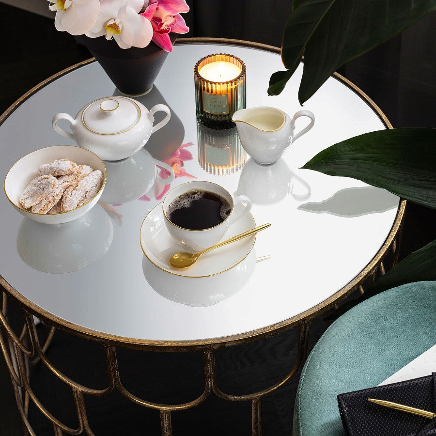 Anmut Beyaz Gold Porselen Kahve, Çay Fincan ve Tabağı